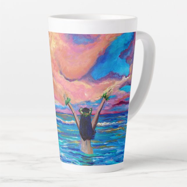 Caneca De Café Latte Sunrise em Kauai com Hula Girl Mug (Ângulo direito)