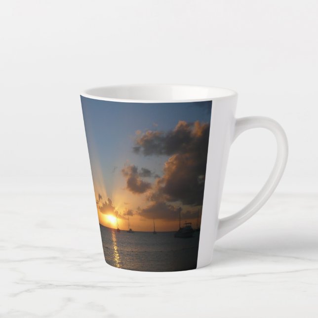 Caneca De Café Latte Sunset com Imagem de Paisagem Tropical de Barcos d (Direita)
