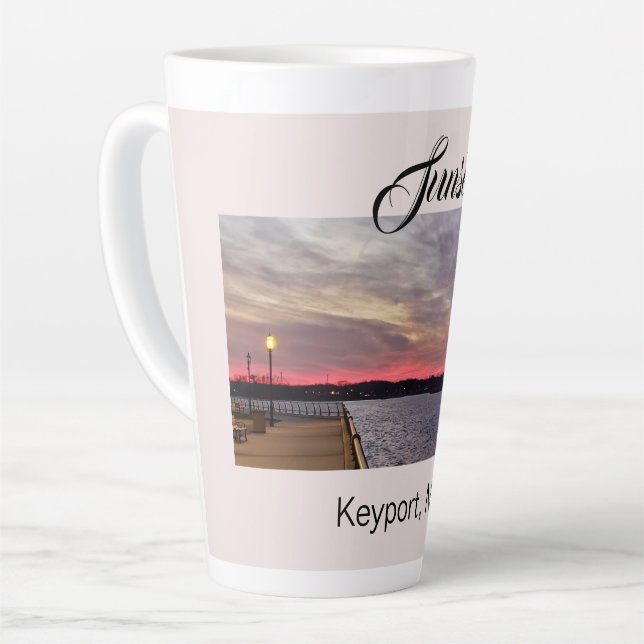 Caneca De Café Latte Sunset no Pier Keyport NJ (Ângulo esquerdo)