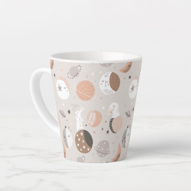 Caneca De Café Latte Suores Pedaços De Sonho Em Padrão Espacial (Ângulo esquerdo)
