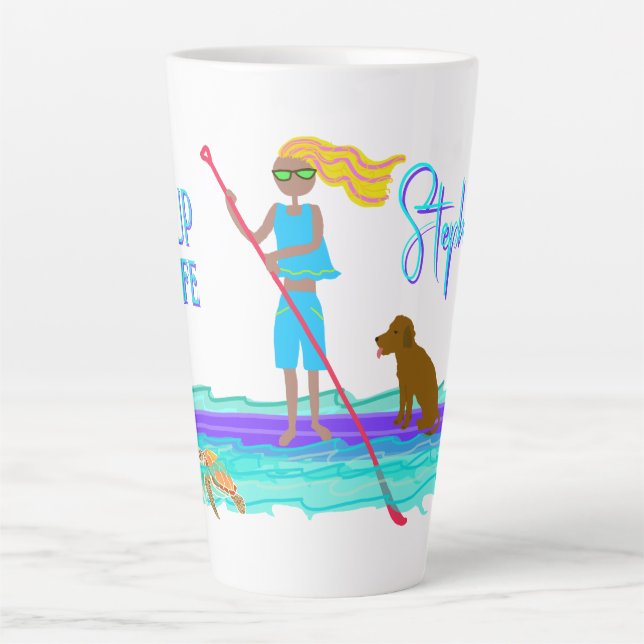 Caneca De Café Latte SUP Life Ilustrada Menina e Cachorro (Frente)