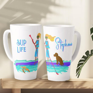 Caneca De Café Latte SUP Life Ilustrada Menina e Cachorro