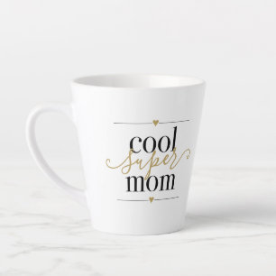 Caneca De Café Latte Super Mãe Legal Moderna Elegante Preto e Dourado L