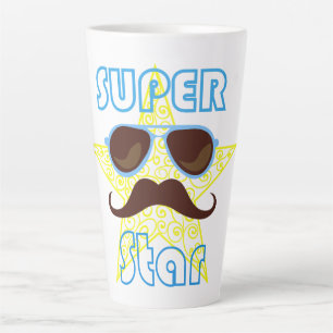 Caneca De Café Latte Super Star com óculos de sol e bigode