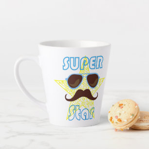 Caneca De Café Latte Super Star de óculos de sol e bigode