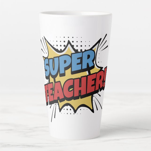 Caneca De Café Latte Super Teacher Comic Style (Frente)