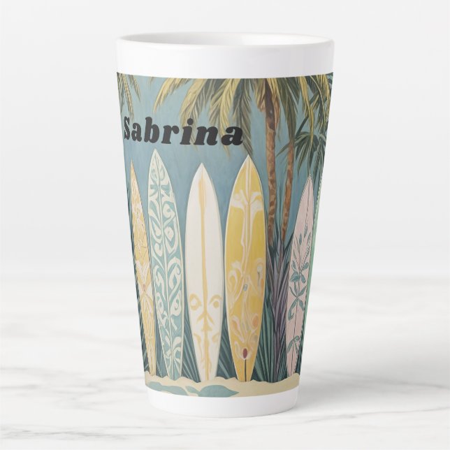Caneca De Café Latte Surf, Estilo de Pastel Personalizado (Frente)