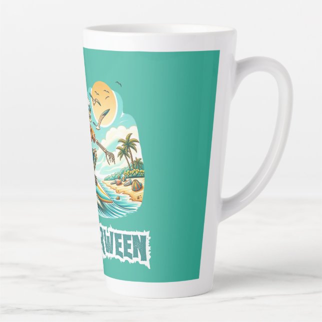 Caneca De Café Latte Surfing Skeleton Summerween Beach Vibes (Direita)
