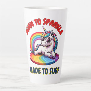 Caneca De Café Latte Surfista do Unicórnio Arco-Íris Surfar Legal