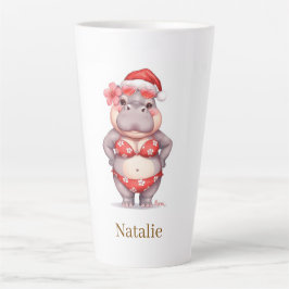 Caneca De Café Latte Surfista Hipopótamo em Biquíni Vermelho para o Nat