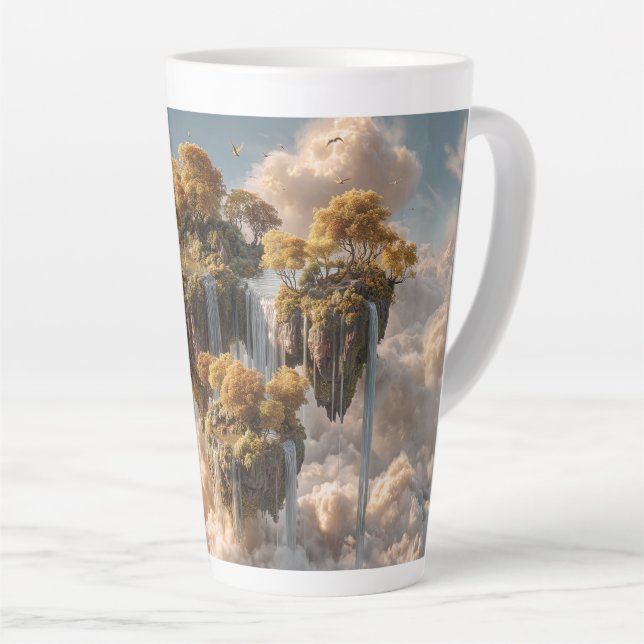 Caneca De Café Latte Surreal Floating Islands With Golden Trees (Ângulo direito)