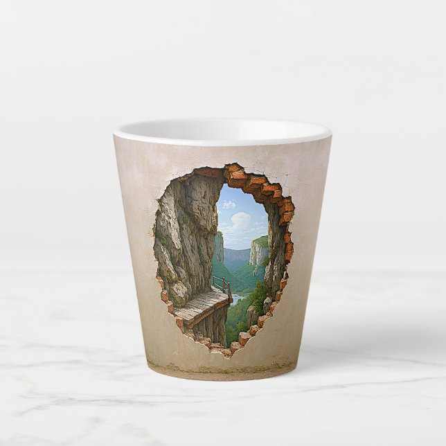 Caneca De Café Latte Surreal Mountain Window (Frente)