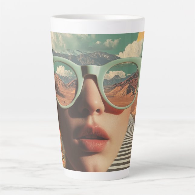 Caneca De Café Latte Surreal Portrait With Glasses Reflecting Desert (Frente)
