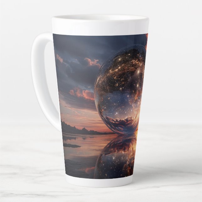Caneca De Café Latte Surreal Reflective Sphere Containing Stars (Ângulo esquerdo)