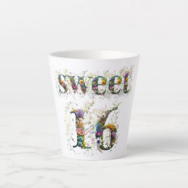 Caneca De Café Latte Sweet 16 Happy Birthday Wildflower Text