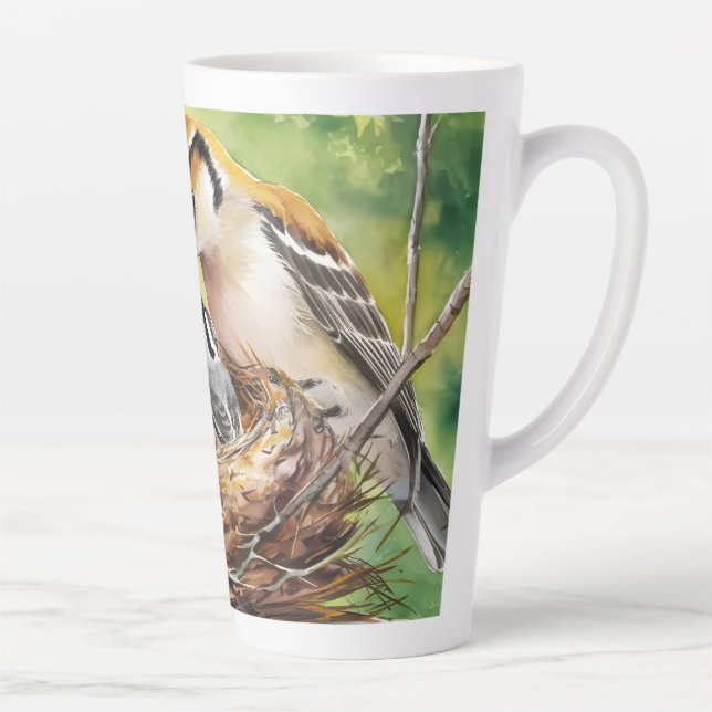 Caneca De Café Latte Sweet bird nest painting (Direita)