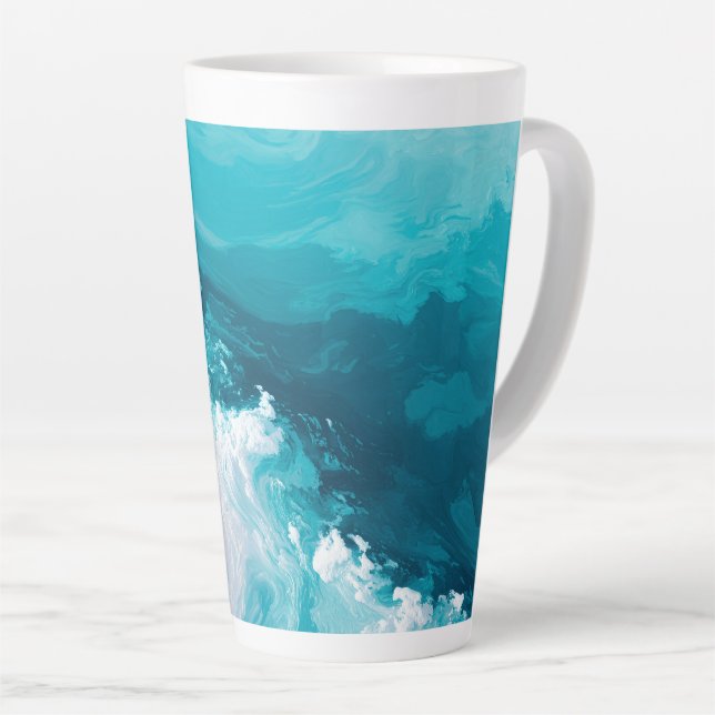 Caneca De Café Latte Swirling Turquoise Waves Abstract Ocean Wave Art (Ângulo direito)