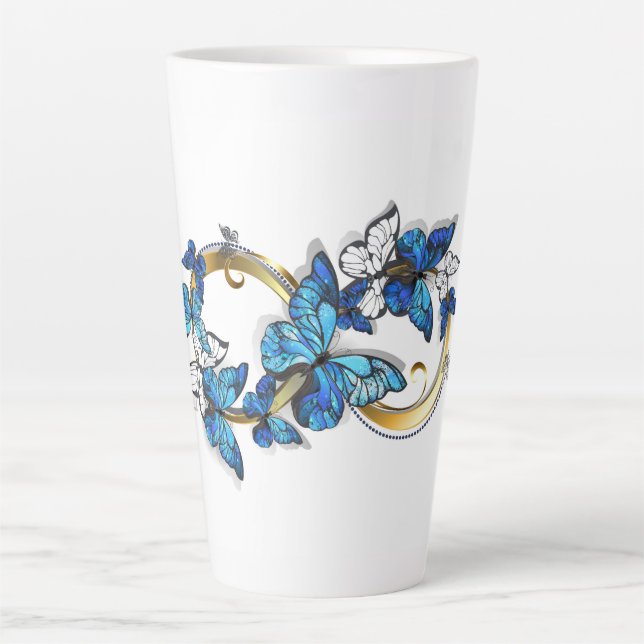 Caneca De Café Latte Symbol Infinity of Blue Morpho Butterflies (Frente)