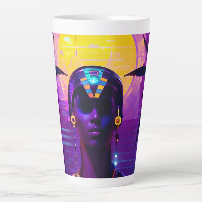 Caneca De Café Latte Synthwave Pharaoh (Frente)