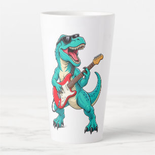 Caneca De Café Latte T-Rex Dinossauro Rochoso com Óculos de Sol e Guita