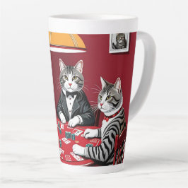Caneca De Café Latte Tabby Cats Reproduzindo Poker