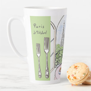 Caneca De Café Latte Talheres Caprichosos de Aquarela Torre Eiffel de P