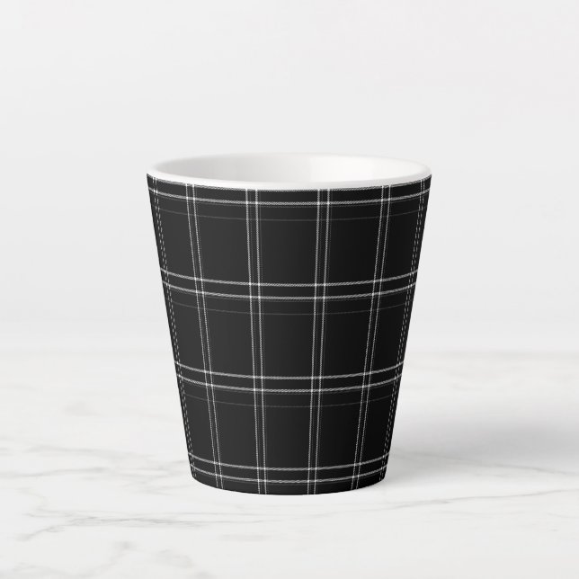 Caneca De Café Latte Tartan Preto e Branco (Frente)