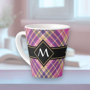 Caneca De Café Latte Tartan rosa, Dourado e azul
