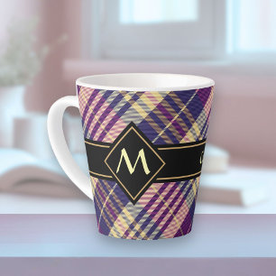 Caneca De Café Latte Tartan roxo, Dourado e azul