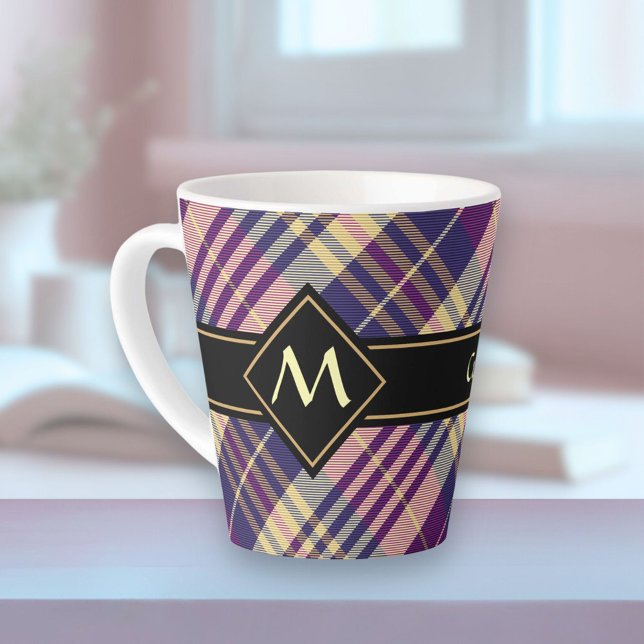 Caneca De Café Latte Tartan roxo, Dourado e azul (Criador carregado)