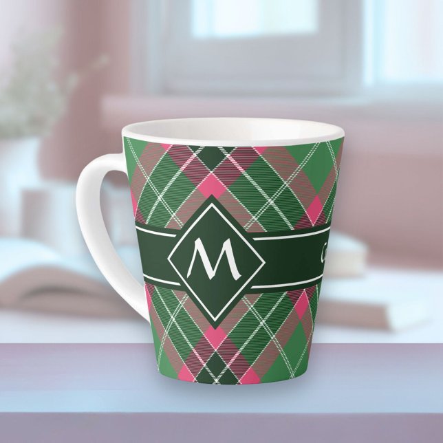 Caneca De Café Latte Tartan verde e rosa (Criador carregado)