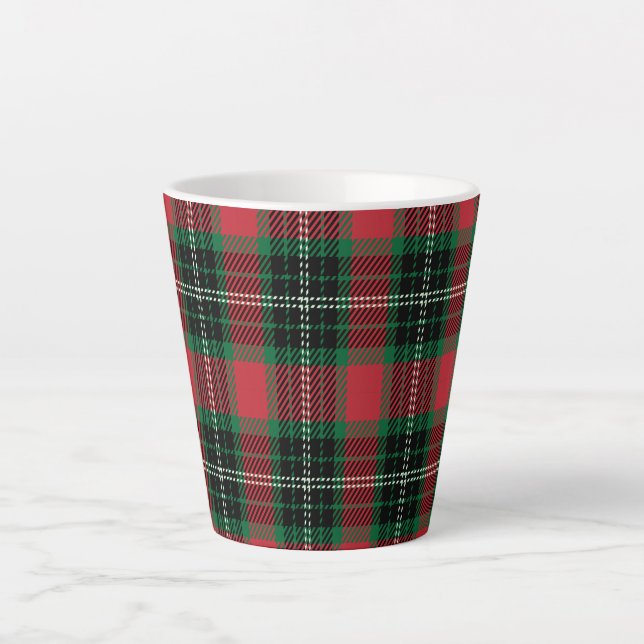 Caneca De Café Latte Tartan Verde e Vermelho (Frente)