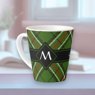 Caneca De Café Latte Tartan Verde, Preto, Vermelho e Branco