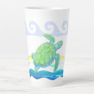 Caneca De Café Latte Tartaruga Azul e Verde