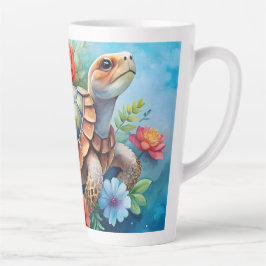 Caneca De Café Latte Tartaruga Floral