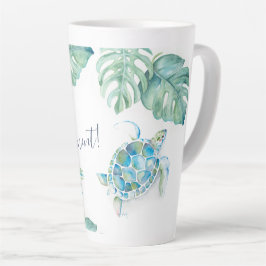 Caneca De Café Latte Tartaruga Tropical Alta Azul-Cor-De-Água-Maruca