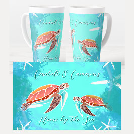 Caneca De Café Latte Tartarugas Marinhas Casa Pelo Mar Personalizado