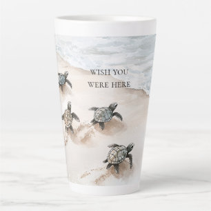 Caneca De Café Latte Tartarugas Marinhas Costa Praia Oceano