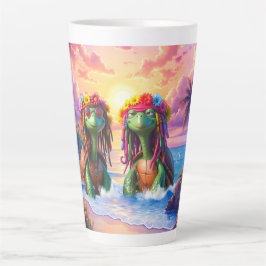 Caneca De Café Latte Tartarugas Reggae – Vibrações da Ilha para Sempre.