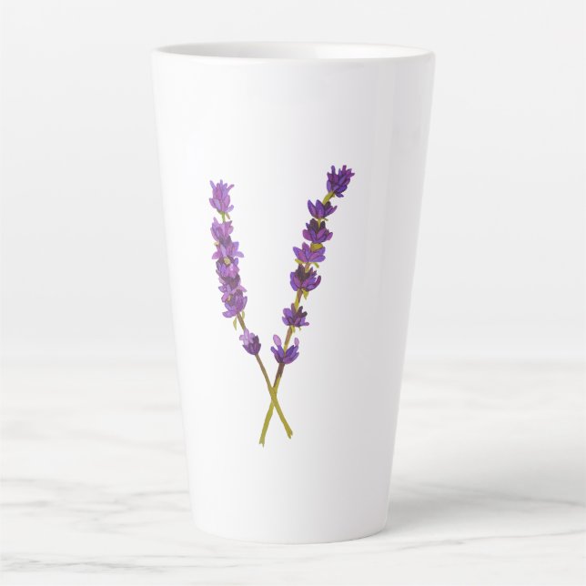Caneca De Café Latte Tasse latte fleur lavande aquarelle (Frente)