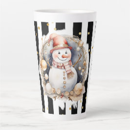 Caneca De Café Latte Tasse Latte Groß Snowman and Stripes Var02