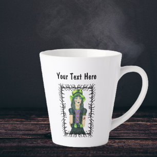 Caneca De Café Latte Tatuagens Assustadoras no Rosto da Garota, Chapéu