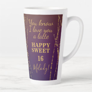 Caneca De Café Latte Te Amo Latte Red Burgundy Glam Doce 16 Aniversári