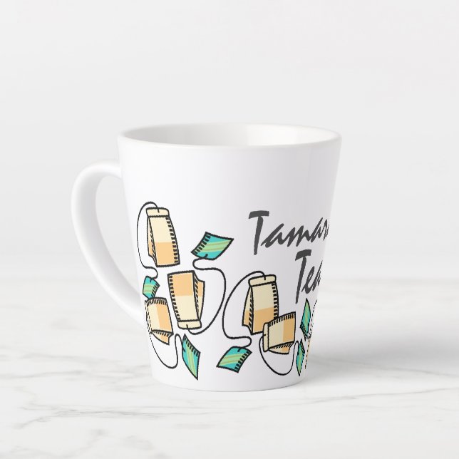 Caneca De Café Latte Teabags de Horário do Chá Personalize seu Nome (Ângulo esquerdo)