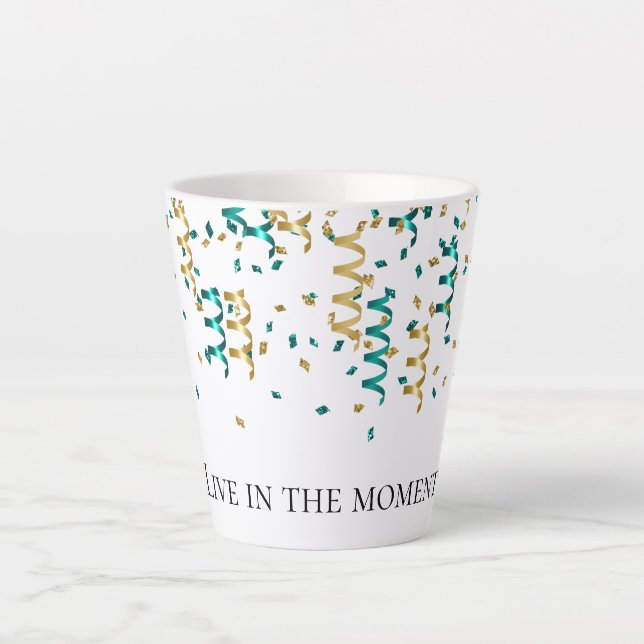 Caneca De Café Latte Teal Dourada Confetti (Frente)