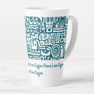 Caneca De Café Latte Teal escuro e doodles brancos 1 de 4