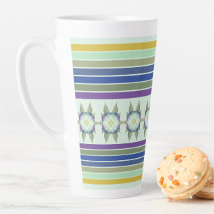 Caneca De Café Latte Teal Floral Moderno Acentuado