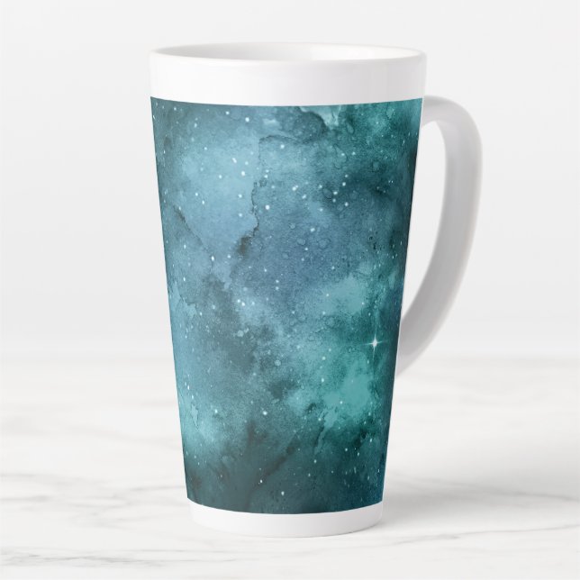 Caneca De Café Latte Teal Galaxy Series Design 7 (Ângulo direito)