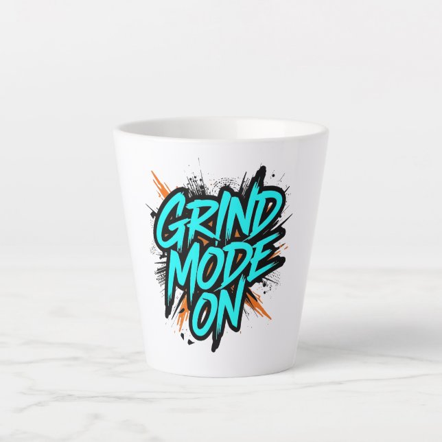 Caneca De Café Latte Teal Graffiti Style "Grind Mode On" (Frente)