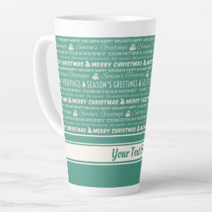Caneca De Café Latte Teal Green White Felry Natal Retro Tipografia
